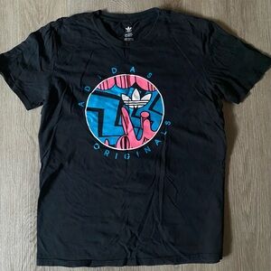 Adidas Black Tee with Blue and Pink Graphic